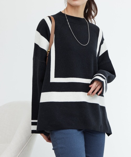 Chez toi（シェトワ）の「配色ラインポンチョニット（ニット/セーター・レディース・ブラック/グレー/ブルー・FREE）」の15枚目の写真