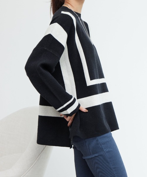 Chez toi（シェトワ）の「配色ラインポンチョニット（ニット/セーター・レディース・ブラック/グレー/ブルー・FREE）」の17枚目の写真