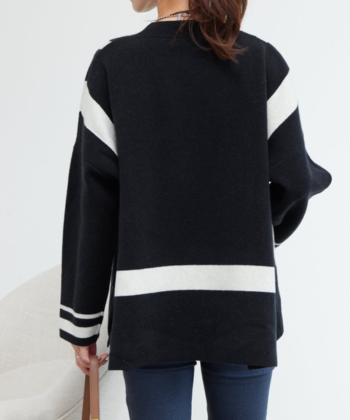 Chez toi（シェトワ）の「配色ラインポンチョニット（ニット/セーター・レディース・ブラック/グレー/ブルー・FREE）」の18枚目の写真