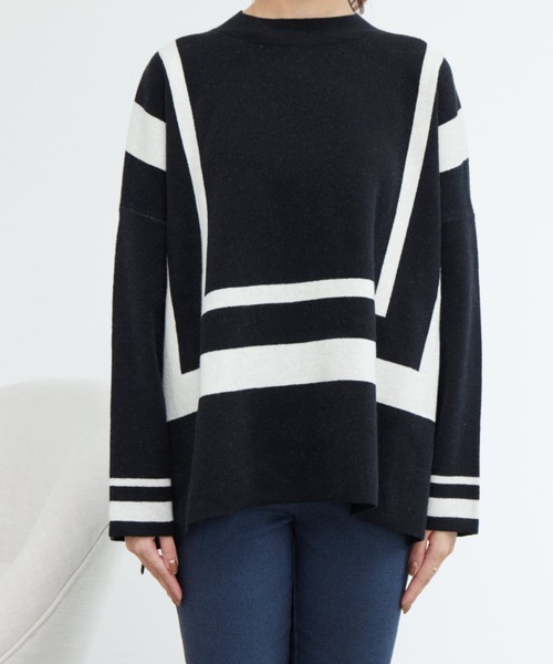 Chez toi（シェトワ）の「配色ラインポンチョニット（ニット/セーター・レディース・ブラック/グレー/ブルー・FREE）」の20枚目の写真
