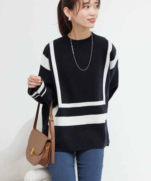 Chez toi（シェトワ）の「配色ラインポンチョニット（ニット/セーター・レディース・ブラック/グレー/ブルー・FREE）」の13枚目の写真