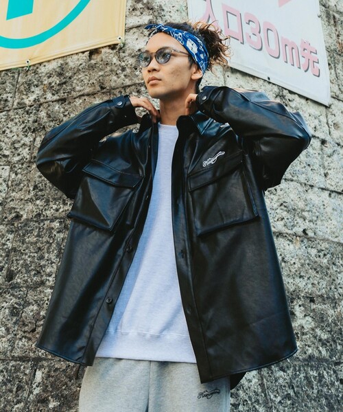 NineMicrophones（ナインマイクロフォンズ）の「FAKE LEATHER SHIRT JKT（シャツ/ブラウス・メンズ・ブラック・MEDIUM/LARGE）」の8枚目の写真