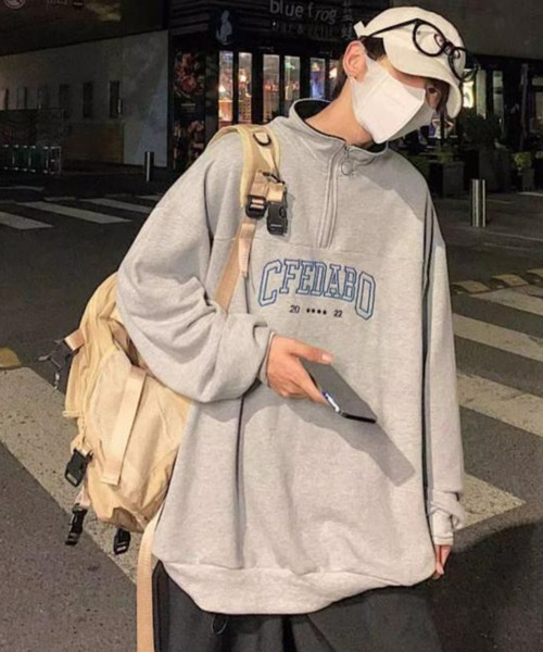 Anchor Smith(アンカー スミス)の「カレッジロゴ配色ハーフジップ ビッグシルエットスウェット(スウェット・メンズ・ブラック/グレー/ブルー・M/L/XL)」の7枚目の写真