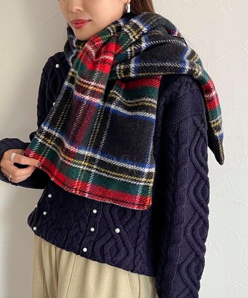 TWEED MILL(ツイードミル)の「【TWEEDMILL/ツィードミル】リバーチェックティペット大(ストール/ショール・レディース・ホワイト系その他2/ブルー系その他/ブラック系その他/レッド系その他・FREE)」の2枚目の写真