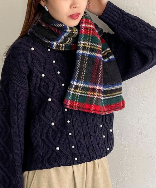 TWEED MILL(ツイードミル)の「【TWEEDMILL/ツィードミル】リバーチェックティペット大(ストール/ショール・レディース・ホワイト系その他2/ブルー系その他/ブラック系その他/レッド系その他・FREE)」の5枚目の写真