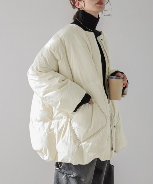 La-gemme（ラジェム）の「ストール付きダウンコート（ダウンジャケット/コート・レディース・アイボリー/ブラック/ベージュ・フリー）」の2枚目の写真