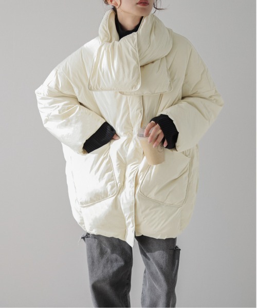 La-gemme（ラジェム）の「ストール付きダウンコート（ダウンジャケット/コート・レディース・アイボリー/ブラック/ベージュ・フリー）」の4枚目の写真