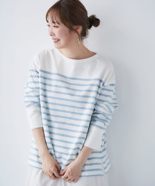 le.coeur blanc(ルクールブラン)の「ボーダーキリカエパネルカットソー(Tシャツ/カットソー・レディース・ブルー系その他3/ベージュ系その他2・38)」の2枚目の写真