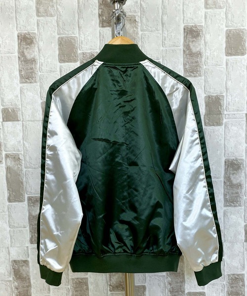 TopIsm（トップイズム）の「袖配色切替 無地 サテンスカジャン（スカジャン・メンズ・ダークグリーン/ブラック/ブルー/ネイビー・L/M/XL）」の13枚目の写真