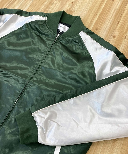 TopIsm（トップイズム）の「袖配色切替 無地 サテンスカジャン（スカジャン・メンズ・ダークグリーン/ブラック/ブルー/ネイビー・L/M/XL）」の14枚目の写真