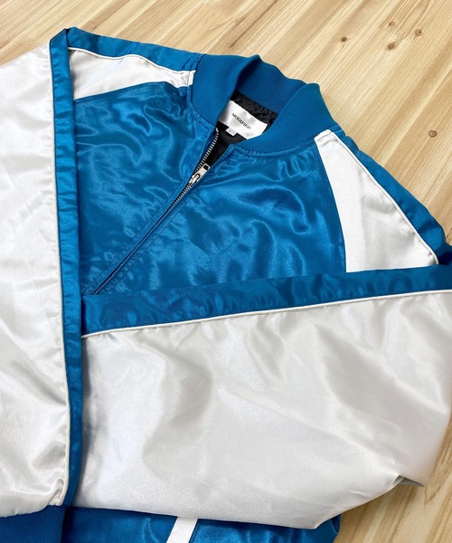 TopIsm（トップイズム）の「袖配色切替 無地 サテンスカジャン（スカジャン・メンズ・ダークグリーン/ブラック/ブルー/ネイビー・L/M/XL）」の8枚目の写真