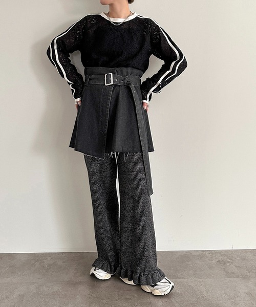 apres jour mignon(アプレジュールミニョン)の「ラメニットフリルパンツ【ZOZOTOWN限定アイテム】(その他パンツ・レディース・ブルー/ネイビー/パープル/ブラック/アイボリー・X-LARGE/MEDIUM/SMALL)」の19枚目の写真