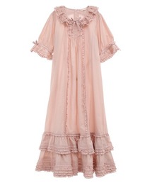 ピンクハウス縦ピコフリル綿ローンワンピース生成りノースリーブ