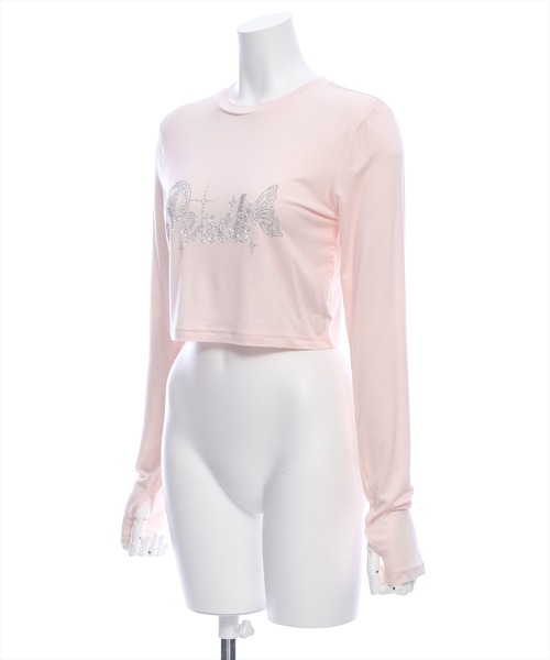 clear(クリア)の「ストーンロゴ長袖カットソートップス/ショート丈ロンT(Tシャツ/カットソー・レディース・オフホワイト/ブラック/ピンク・F)」の4枚目の写真