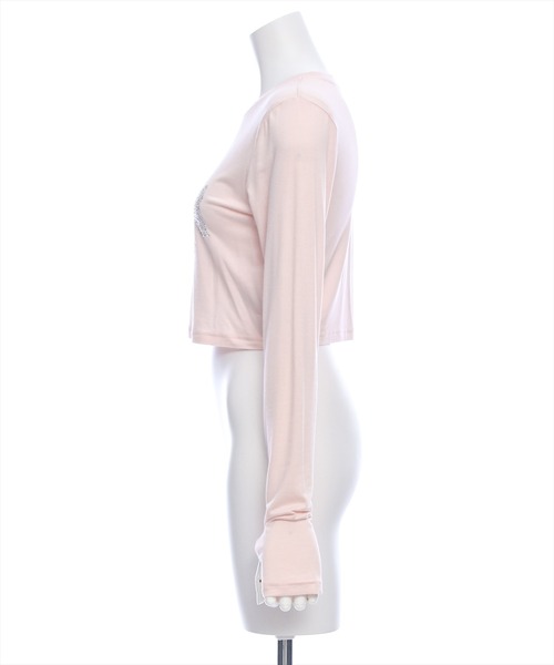 clear(クリア)の「ストーンロゴ長袖カットソートップス/ショート丈ロンT(Tシャツ/カットソー・レディース・オフホワイト/ブラック/ピンク・F)」の5枚目の写真