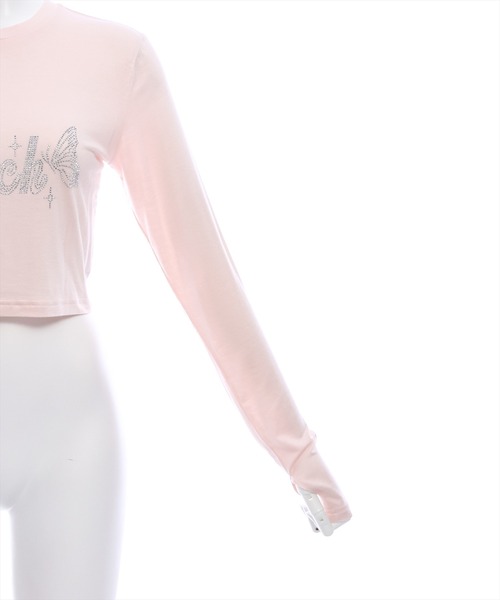 clear(クリア)の「ストーンロゴ長袖カットソートップス/ショート丈ロンT(Tシャツ/カットソー・レディース・オフホワイト/ブラック/ピンク・F)」の8枚目の写真