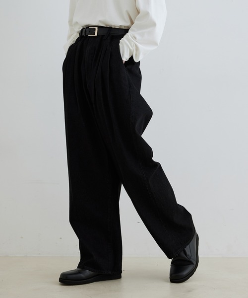 ADAM ET ROPE'（アダムエロペ）の「デニム 3タック ワイド スラックス / サステナブル（デニムパンツ・メンズ・ブラック系その他/ネイビー・L/S/M）」の5枚目の写真