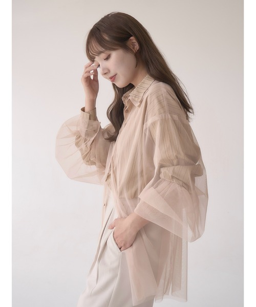 mellowneon（メロウネオン）の「ストライプシャツ＆チュールシャツセット / 3way / マルチウェイ（シャツ/ブラウス・レディース・アイボリー/ホワイト/ベージュ・FREE）」の3枚目の写真