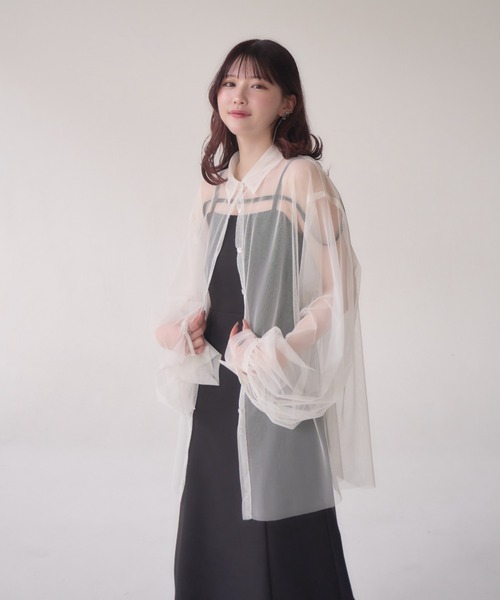 mellowneon（メロウネオン）の「ストライプシャツ＆チュールシャツセット / 3way / マルチウェイ（シャツ/ブラウス・レディース・アイボリー/ホワイト/ベージュ・FREE）」の6枚目の写真