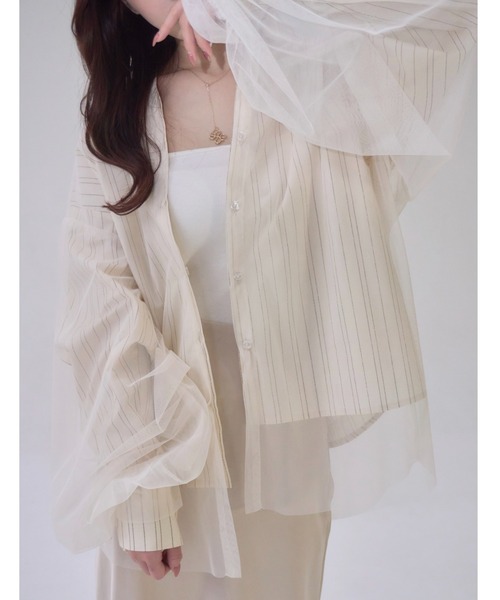 mellowneon（メロウネオン）の「ストライプシャツ＆チュールシャツセット / 3way / マルチウェイ（シャツ/ブラウス・レディース・アイボリー/ホワイト/ベージュ・FREE）」の4枚目の写真