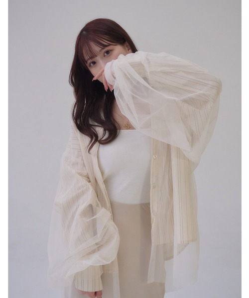 mellowneon（メロウネオン）の「ストライプシャツ＆チュールシャツセット / 3way / マルチウェイ（シャツ/ブラウス・レディース・アイボリー/ホワイト/ベージュ・FREE）」の7枚目の写真