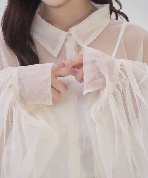 mellowneon（メロウネオン）の「ストライプシャツ＆チュールシャツセット / 3way / マルチウェイ（シャツ/ブラウス・レディース・アイボリー/ホワイト/ベージュ・FREE）」の10枚目の写真