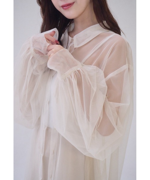 mellowneon（メロウネオン）の「ストライプシャツ＆チュールシャツセット / 3way / マルチウェイ（シャツ/ブラウス・レディース・アイボリー/ホワイト/ベージュ・FREE）」の11枚目の写真