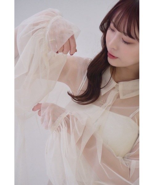 mellowneon（メロウネオン）の「ストライプシャツ＆チュールシャツセット / 3way / マルチウェイ（シャツ/ブラウス・レディース・アイボリー/ホワイト/ベージュ・FREE）」の12枚目の写真