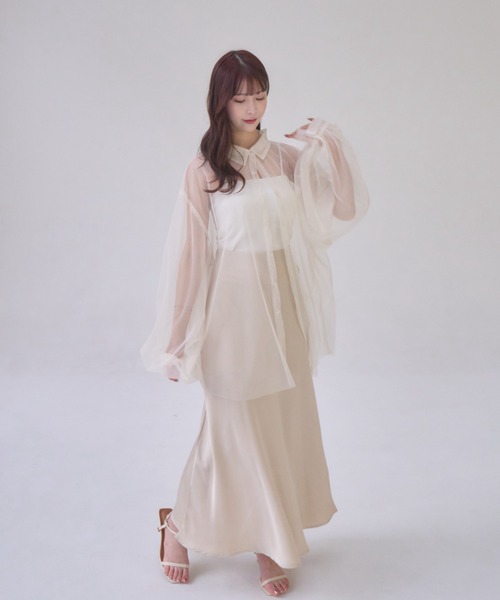 mellowneon（メロウネオン）の「ストライプシャツ＆チュールシャツセット / 3way / マルチウェイ（シャツ/ブラウス・レディース・アイボリー/ホワイト/ベージュ・FREE）」の13枚目の写真