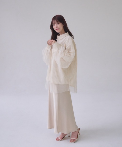 mellowneon（メロウネオン）の「ストライプシャツ＆チュールシャツセット / 3way / マルチウェイ（シャツ/ブラウス・レディース・アイボリー/ホワイト/ベージュ・FREE）」の18枚目の写真