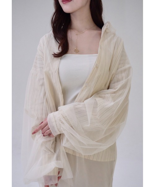 mellowneon（メロウネオン）の「ストライプシャツ＆チュールシャツセット / 3way / マルチウェイ（シャツ/ブラウス・レディース・アイボリー/ホワイト/ベージュ・FREE）」の19枚目の写真
