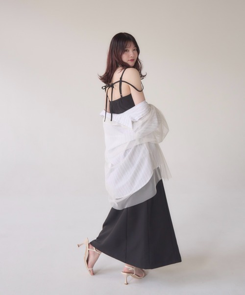 mellowneon（メロウネオン）の「ストライプシャツ＆チュールシャツセット / 3way / マルチウェイ（シャツ/ブラウス・レディース・アイボリー/ホワイト/ベージュ・FREE）」の9枚目の写真