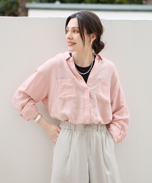 BAYFLOW(ベイフロー)の「リネンシャツ24(シャツ/ブラウス・レディース・オフホワイト/ブルー/ブラウン/ピンク/ネイビー/イエロー・SMALL/MEDIUM)」の19枚目の写真