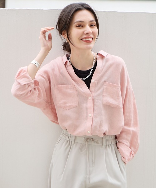 BAYFLOW(ベイフロー)の「リネンシャツ24(シャツ/ブラウス・レディース・オフホワイト/ブルー/ブラウン/ピンク/ネイビー/イエロー・SMALL/MEDIUM)」の18枚目の写真