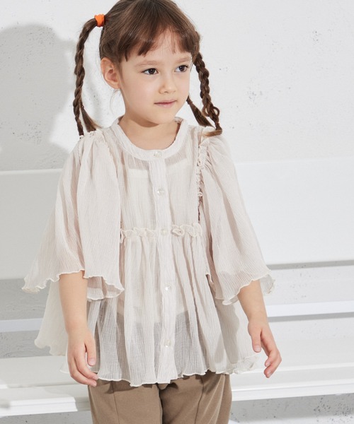 pairmanon(ペアマノン)の「袖ボリューム スタンドネック シアーブラウス(シャツ/ブラウス・キッズ・ネイビー/ピンク系その他/アイボリー・90/80/150/140/120/130/100/110)」の6枚目の写真