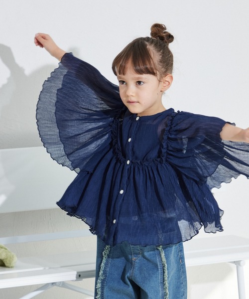 pairmanon(ペアマノン)の「袖ボリューム スタンドネック シアーブラウス(シャツ/ブラウス・キッズ・ネイビー/ピンク系その他/アイボリー・90/80/150/140/120/130/100/110)」の9枚目の写真