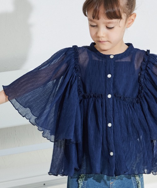 pairmanon(ペアマノン)の「袖ボリューム スタンドネック シアーブラウス(シャツ/ブラウス・キッズ・ネイビー/ピンク系その他/アイボリー・90/80/150/140/120/130/100/110)」の12枚目の写真