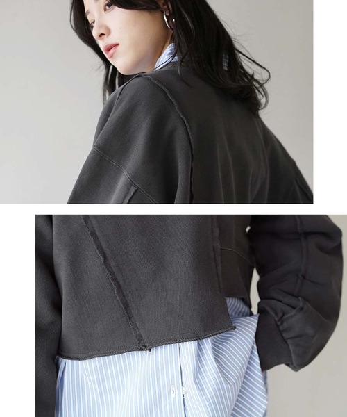 e-zakkamania stores（イーザッカマニアストアーズ）の「ダメージ ショートスウェット プルオーバー（スウェット・レディース・チャコール/ブルー・フリー）」の7枚目の写真