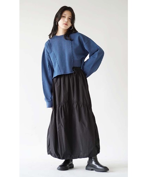 e-zakkamania stores（イーザッカマニアストアーズ）の「ダメージ ショートスウェット プルオーバー（スウェット・レディース・チャコール/ブルー・フリー）」の8枚目の写真