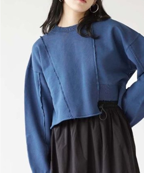 e-zakkamania stores（イーザッカマニアストアーズ）の「ダメージ ショートスウェット プルオーバー（スウェット・レディース・チャコール/ブルー・フリー）」の10枚目の写真