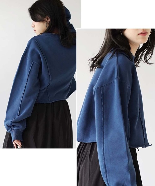 e-zakkamania stores（イーザッカマニアストアーズ）の「ダメージ ショートスウェット プルオーバー（スウェット・レディース・チャコール/ブルー・フリー）」の11枚目の写真