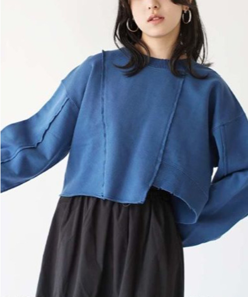 e-zakkamania stores（イーザッカマニアストアーズ）の「ダメージ ショートスウェット プルオーバー（スウェット・レディース・チャコール/ブルー・フリー）」の12枚目の写真