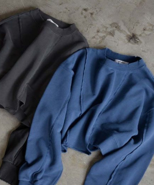 e-zakkamania stores（イーザッカマニアストアーズ）の「ダメージ ショートスウェット プルオーバー（スウェット・レディース・チャコール/ブルー・フリー）」の13枚目の写真