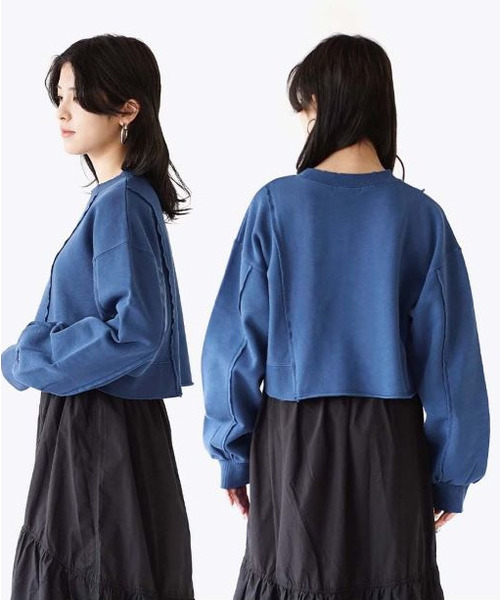 e-zakkamania stores（イーザッカマニアストアーズ）の「ダメージ ショートスウェット プルオーバー（スウェット・レディース・チャコール/ブルー・フリー）」の19枚目の写真