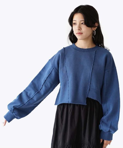 e-zakkamania stores（イーザッカマニアストアーズ）の「ダメージ ショートスウェット プルオーバー（スウェット・レディース・チャコール/ブルー・フリー）」の20枚目の写真