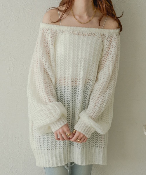 Ambre Neige（アンブルネージュ）の「multi way ribbon mesh knit / マルチウェイリボンメッシュニット（ニット/セーター・レディース・オレンジ/ライトブルー/ベビーピンク/アイボリー・FREE）」の21枚目の写真