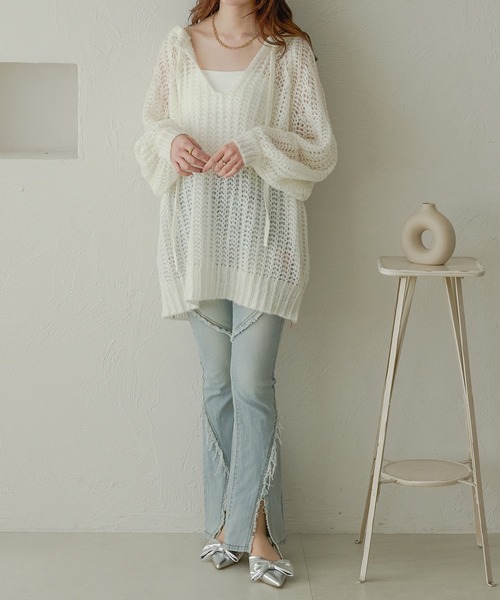 セール】multi way ribbon mesh knit / マルチウェイリボン