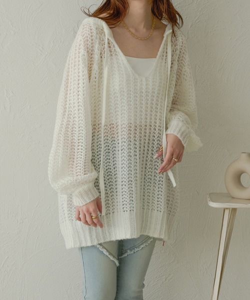 Ambre Neige（アンブルネージュ）の「multi way ribbon mesh knit / マルチウェイリボンメッシュニット（ニット/セーター・レディース・オレンジ/ライトブルー/ベビーピンク/アイボリー・FREE）」の17枚目の写真