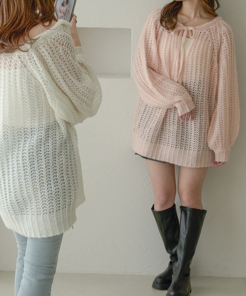 Ambre Neige（アンブルネージュ）の「multi way ribbon mesh knit / マルチウェイリボンメッシュニット（ニット/セーター・レディース・オレンジ/ライトブルー/ベビーピンク/アイボリー・FREE）」の9枚目の写真