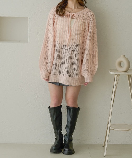 Ambre Neige（アンブルネージュ）の「multi way ribbon mesh knit / マルチウェイリボンメッシュニット（ニット/セーター・レディース・オレンジ/ライトブルー/ベビーピンク/アイボリー・FREE）」の7枚目の写真